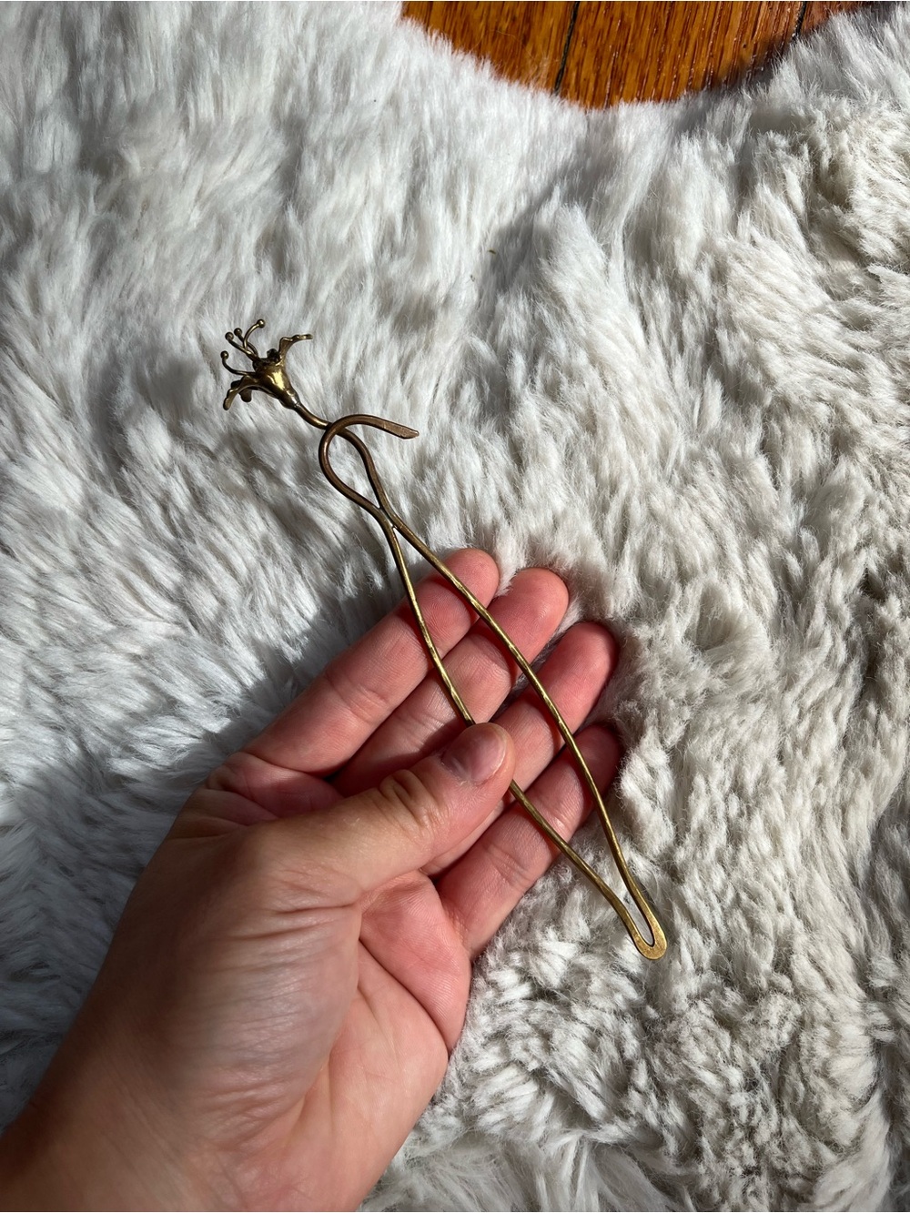 Brass spider lily hair pin